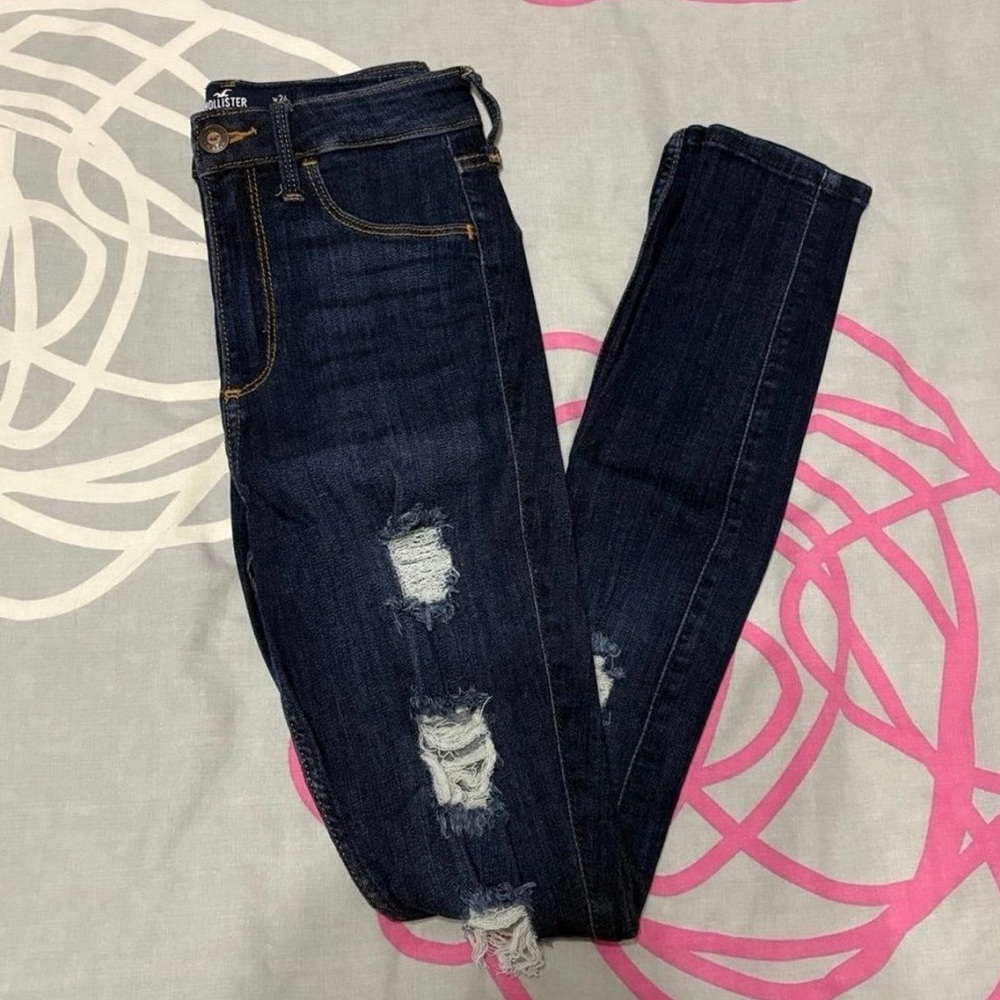 Hollister High-Rise Dark Wash Ripped Skinny Jeans